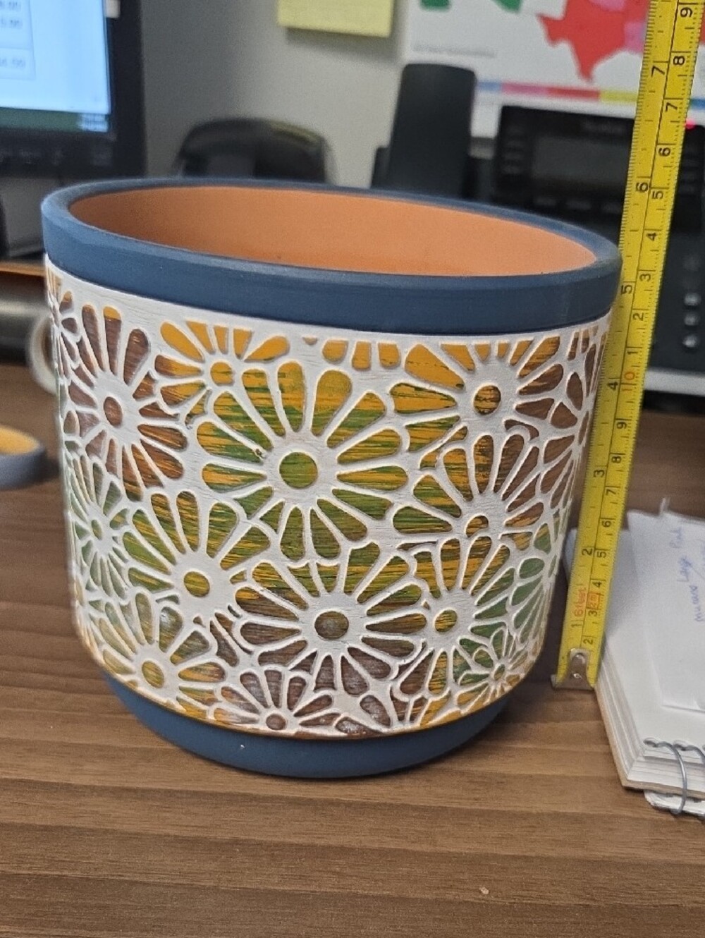 Terra Cotta Multi Color Daisy Cutout Ceramic Planter - Picture 2 of 3